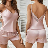 Sexy Women's Breathable Summer Satin Lace Strap Low - Rise Elastic Waist Sleeveless Pajamas Nightwear Homewear - Zeprah