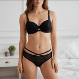 Sheer Mesh and Strappy Underwire Bra and Thong Set - Zeprah