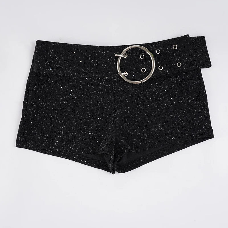 Shimmer Knit Breathable Eco - Friendly Skinny Shorts Women Low Rise Stretch Elastic Waist Sequined Hot Pants for Party Club - Zeprah