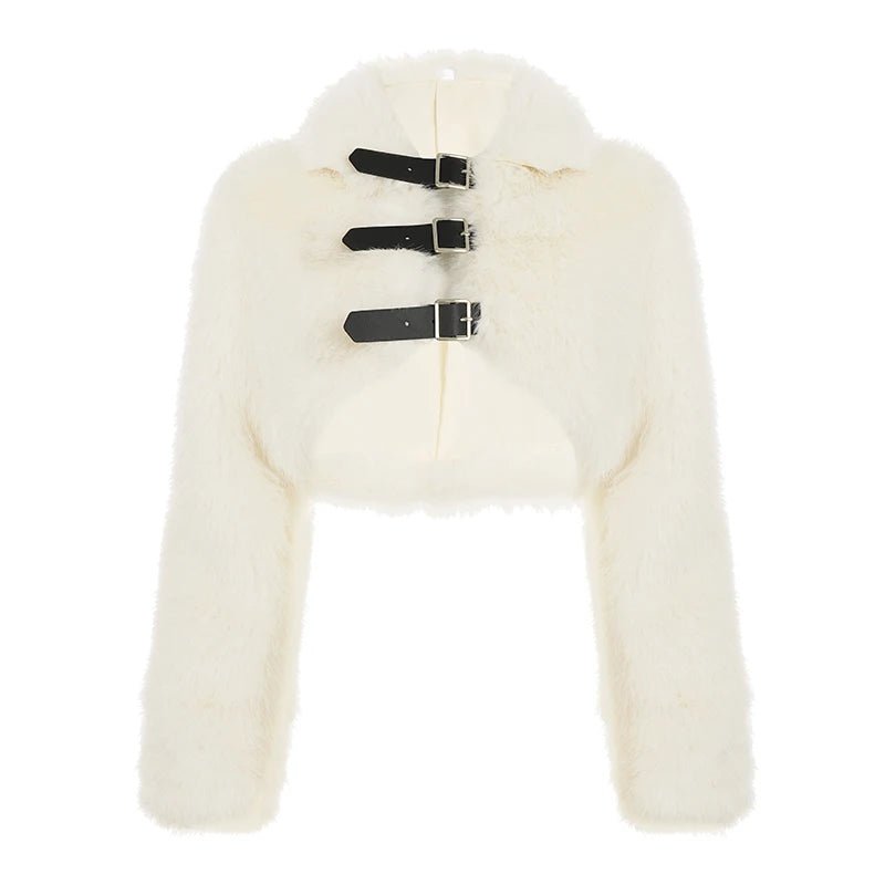 Short Cropped Casual Jacket Women Lapel Faux Fur Trim Button Solid Color Eco - Friendly Polyester Warm Winter Outerwear - Zeprah