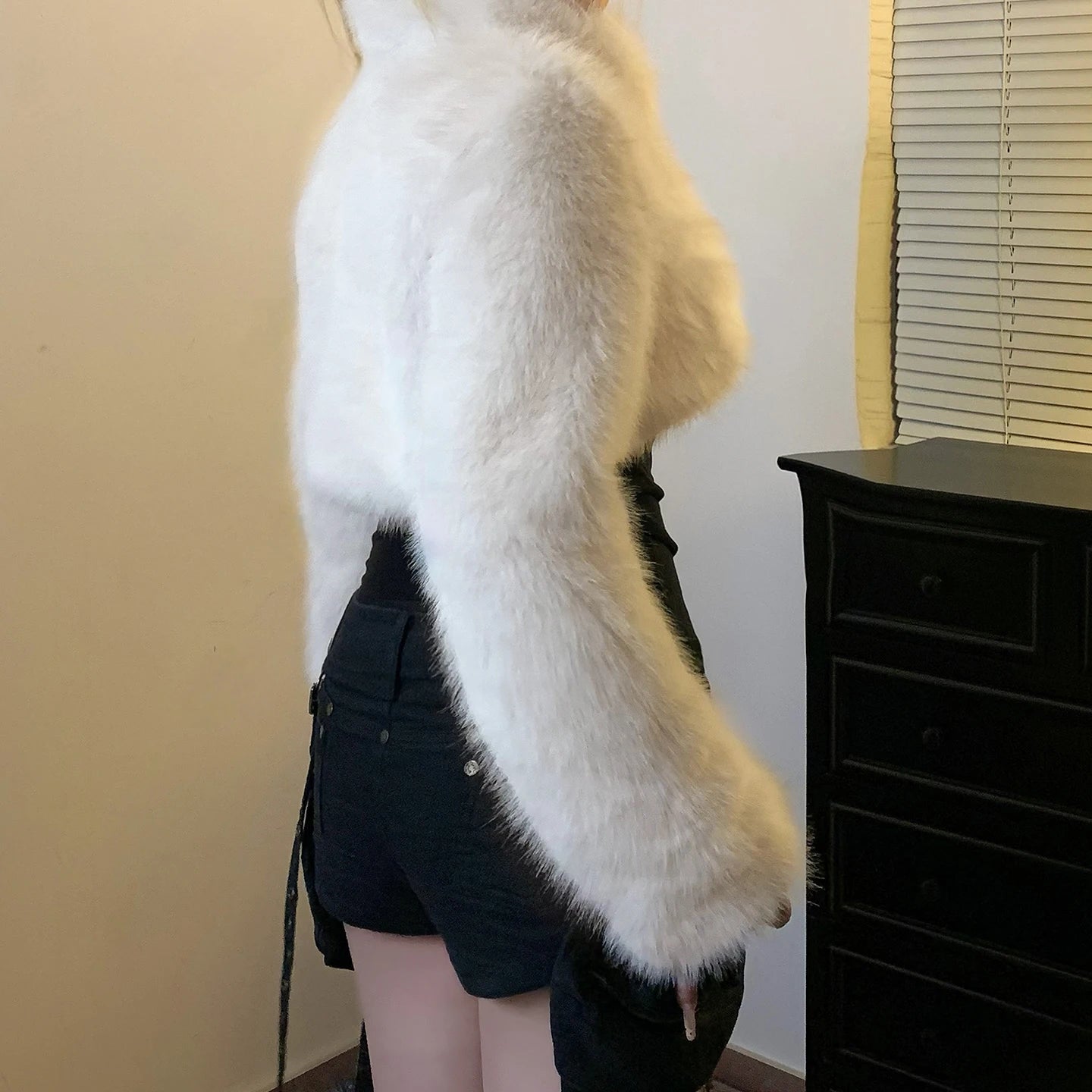 Short Cropped Casual Jacket Women Lapel Faux Fur Trim Button Solid Color Eco - Friendly Polyester Warm Winter Outerwear - Zeprah