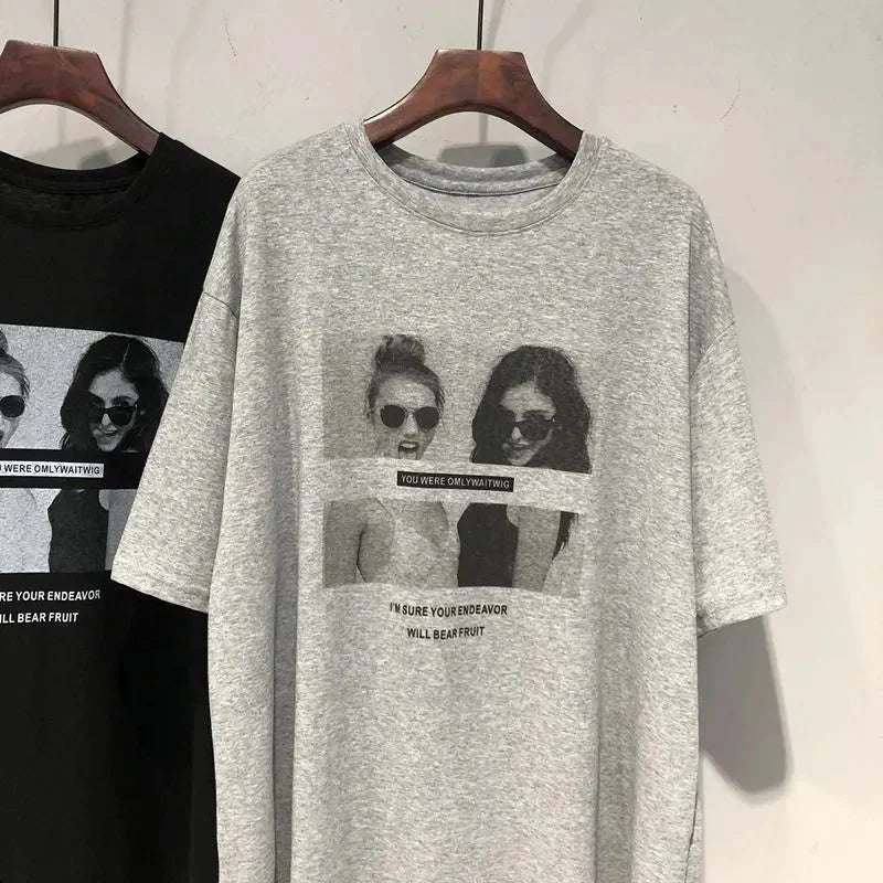 Short - sleeved T-shirt Women's Summer Korean - style New Beauty Printed Loose Lazy Mid - length Top - Zeprah