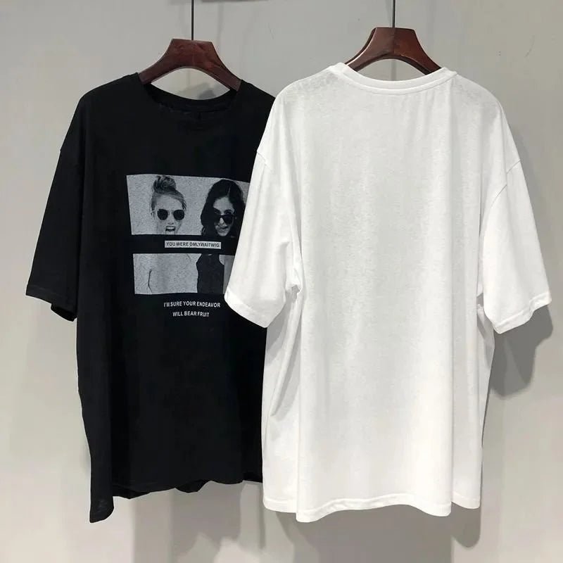 Short - sleeved T-shirt Women's Summer Korean - style New Beauty Printed Loose Lazy Mid - length Top - Zeprah