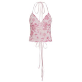 Short Women's Sexy Floral Backless Tie Glitter Halter CAMIS Top Breathable Eco - Friendly Knitted Sequined Decoration Beach Party - Zeprah