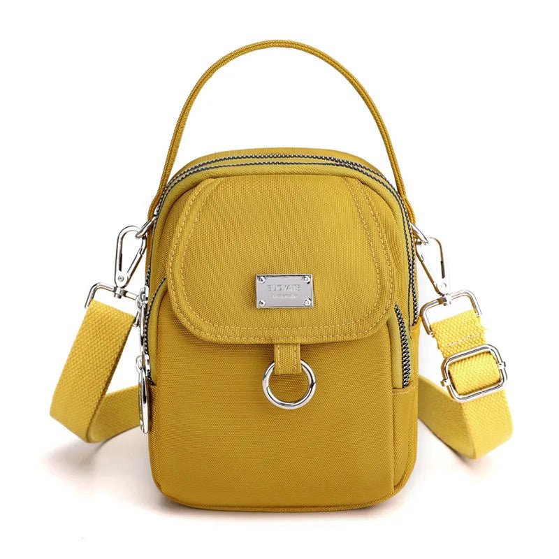 Shoulder Bag Women's Casual Multi - Layer Zip Closure Portable Nylon Cloth Polyester Lining Small Mobile Phone Bag Fashionable - Zeprah