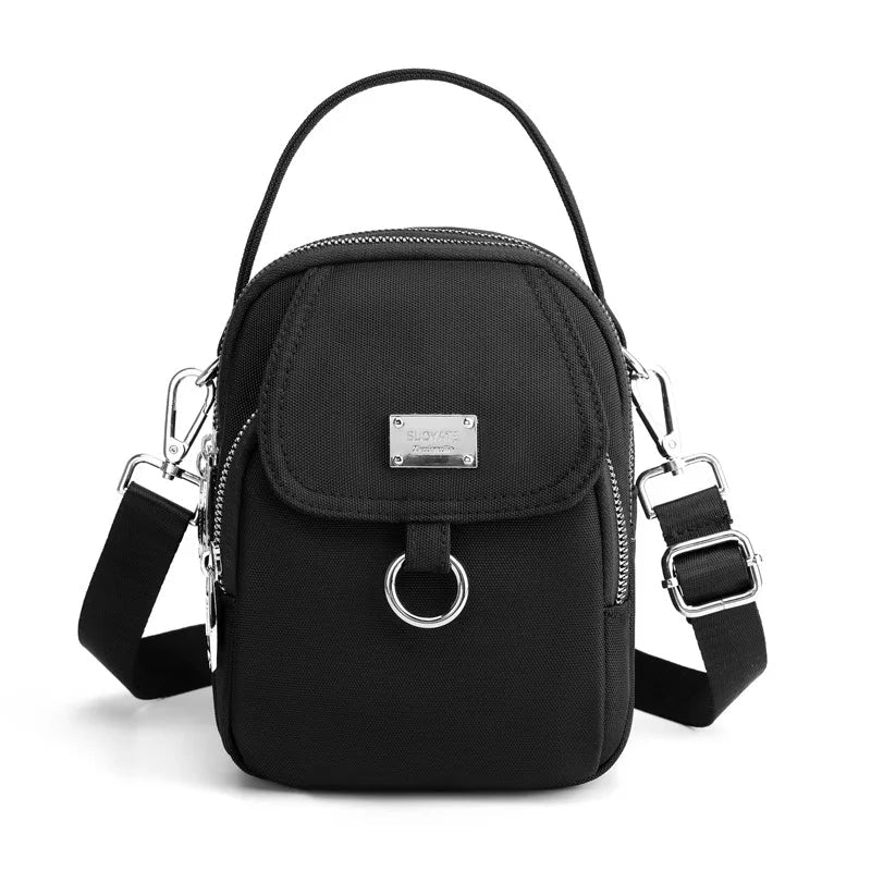 Shoulder Bag Women's Casual Multi - Layer Zip Closure Portable Nylon Cloth Polyester Lining Small Mobile Phone Bag Fashionable - Zeprah