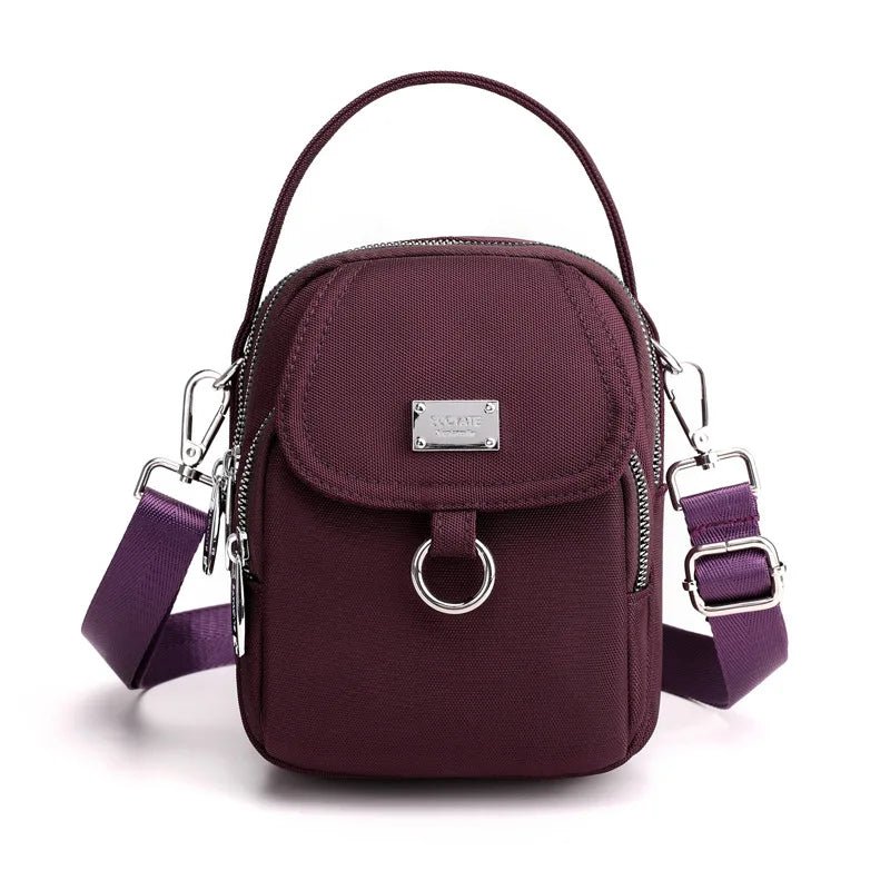 Shoulder Bag Women's Casual Multi - Layer Zip Closure Portable Nylon Cloth Polyester Lining Small Mobile Phone Bag Fashionable - Zeprah