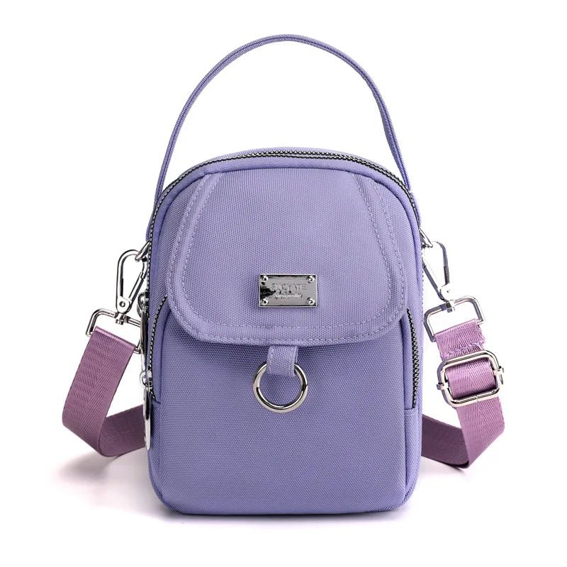 Shoulder Bag Women's Casual Multi - Layer Zip Closure Portable Nylon Cloth Polyester Lining Small Mobile Phone Bag Fashionable - Zeprah