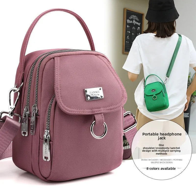 Shoulder Bag Women's Casual Multi - Layer Zip Closure Portable Nylon Cloth Polyester Lining Small Mobile Phone Bag Fashionable - Zeprah