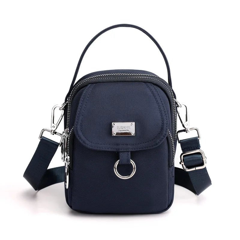 Shoulder Bag Women's Casual Multi - Layer Zip Closure Portable Nylon Cloth Polyester Lining Small Mobile Phone Bag Fashionable - Zeprah