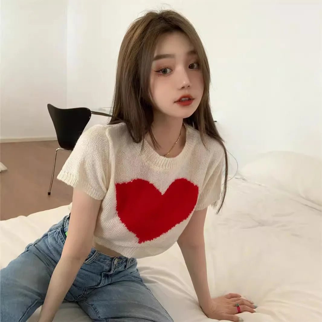 Simple Graphic Tee Summer Tops for Women Love Knit T-shirt - Zeprah