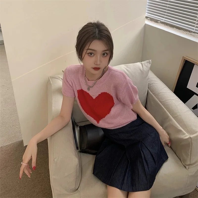 Simple Graphic Tee Summer Tops for Women Love Knit T-shirt - Zeprah