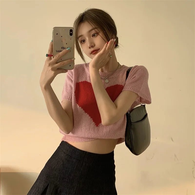 Simple Graphic Tee Summer Tops for Women Love Knit T-shirt - Zeprah