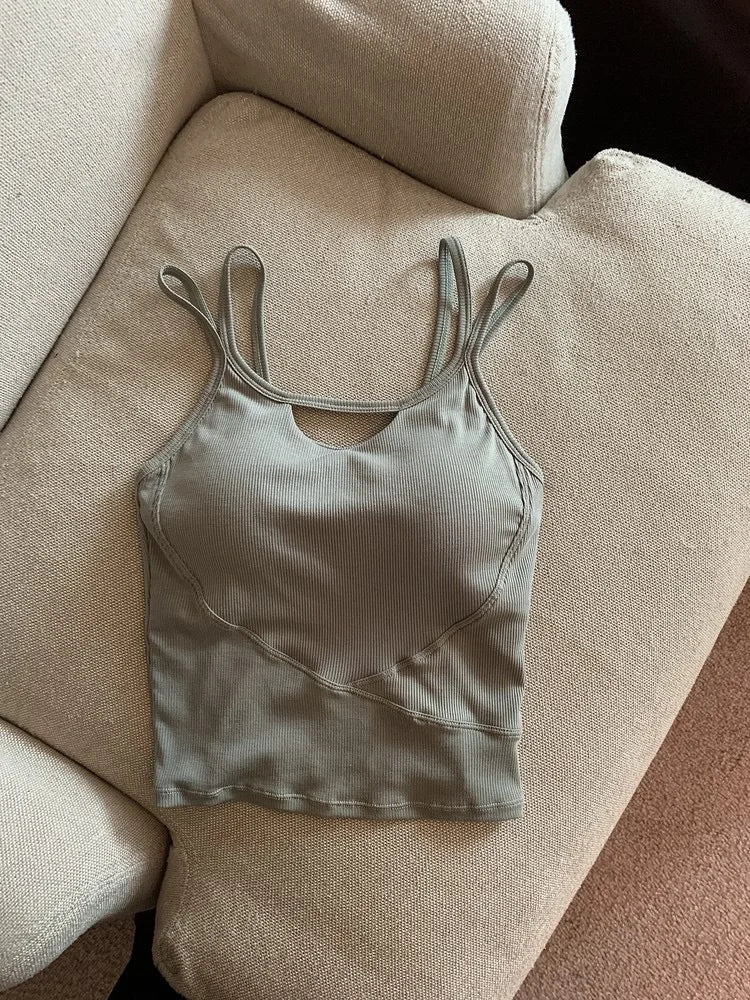 Simple High - end Girl Padded Waist Workout All - match Strip Beauty Back Shoulder Tank Crop Top Wrap Chest One - piece Camisole - Zeprah