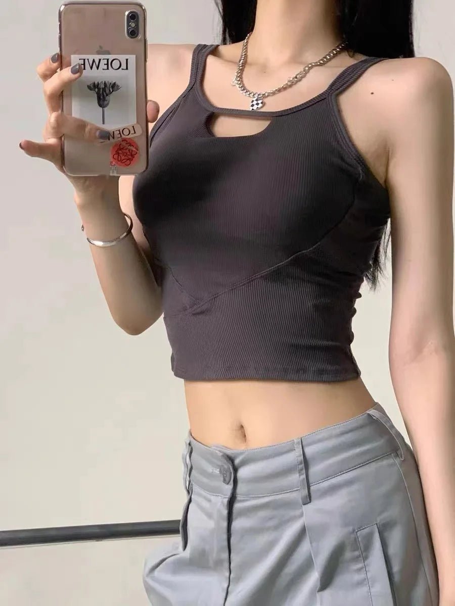 Simple High - end Girl Padded Waist Workout All - match Strip Beauty Back Shoulder Tank Crop Top Wrap Chest One - piece Camisole - Zeprah