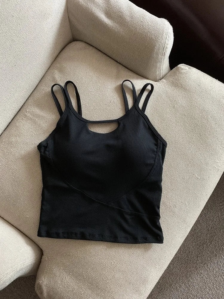 Simple High - end Girl Padded Waist Workout All - match Strip Beauty Back Shoulder Tank Crop Top Wrap Chest One - piece Camisole - Zeprah
