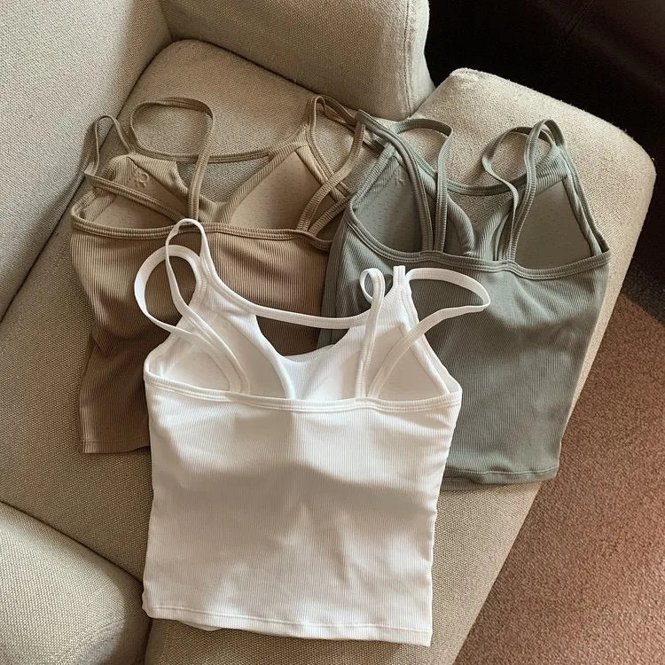 Simple High - end Girl Padded Waist Workout All - match Strip Beauty Back Shoulder Tank Crop Top Wrap Chest One - piece Camisole - Zeprah