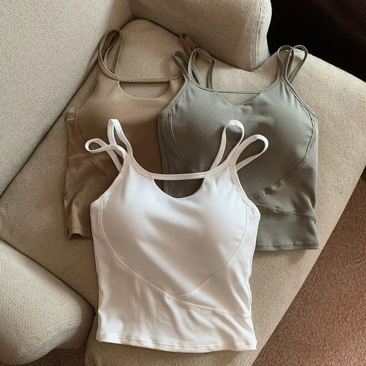 Simple High - end Girl Padded Waist Workout All - match Strip Beauty Back Shoulder Tank Crop Top Wrap Chest One - piece Camisole - Zeprah