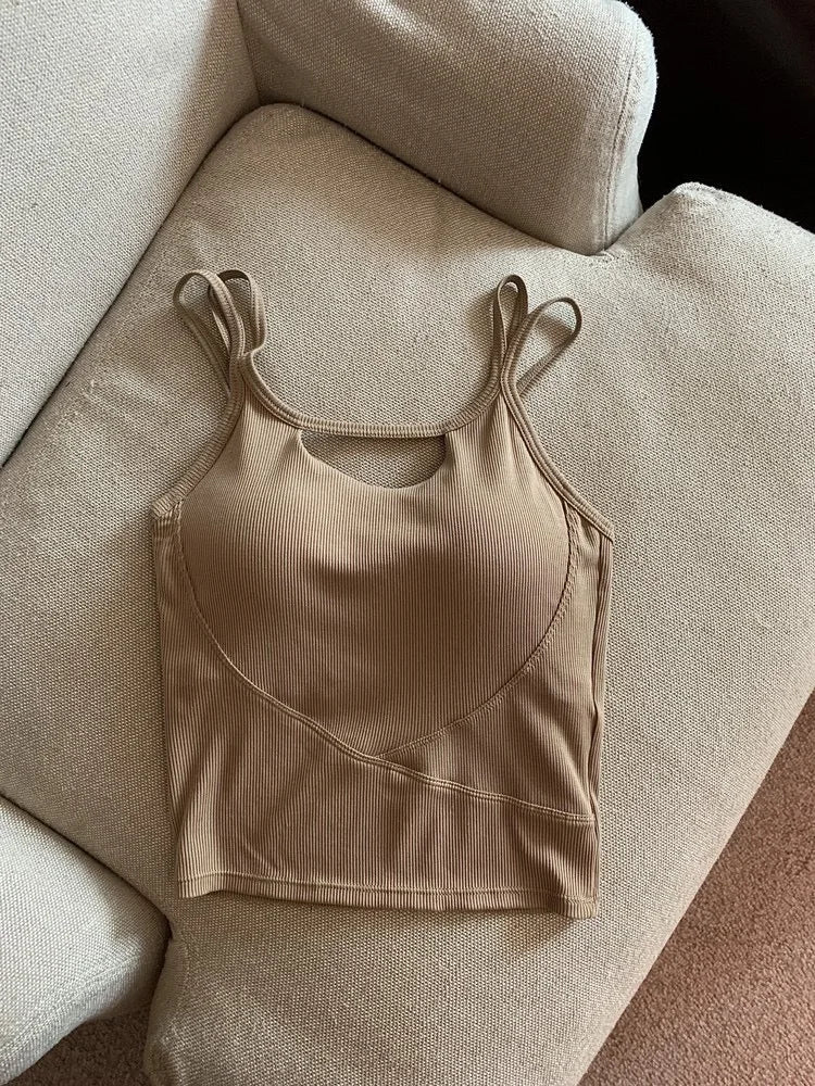 Simple High - end Girl Padded Waist Workout All - match Strip Beauty Back Shoulder Tank Crop Top Wrap Chest One - piece Camisole - Zeprah