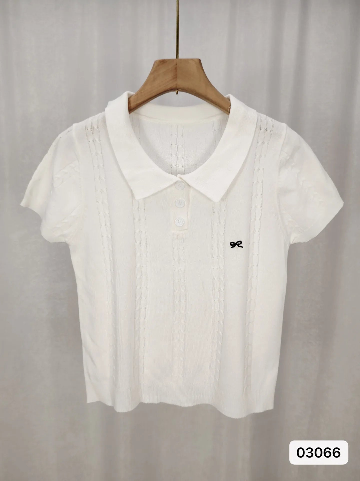 simple Short Sleeve T-shirt Knitted Tops for Women Bow Embroidery Short - sleeved Knitwear - Zeprah