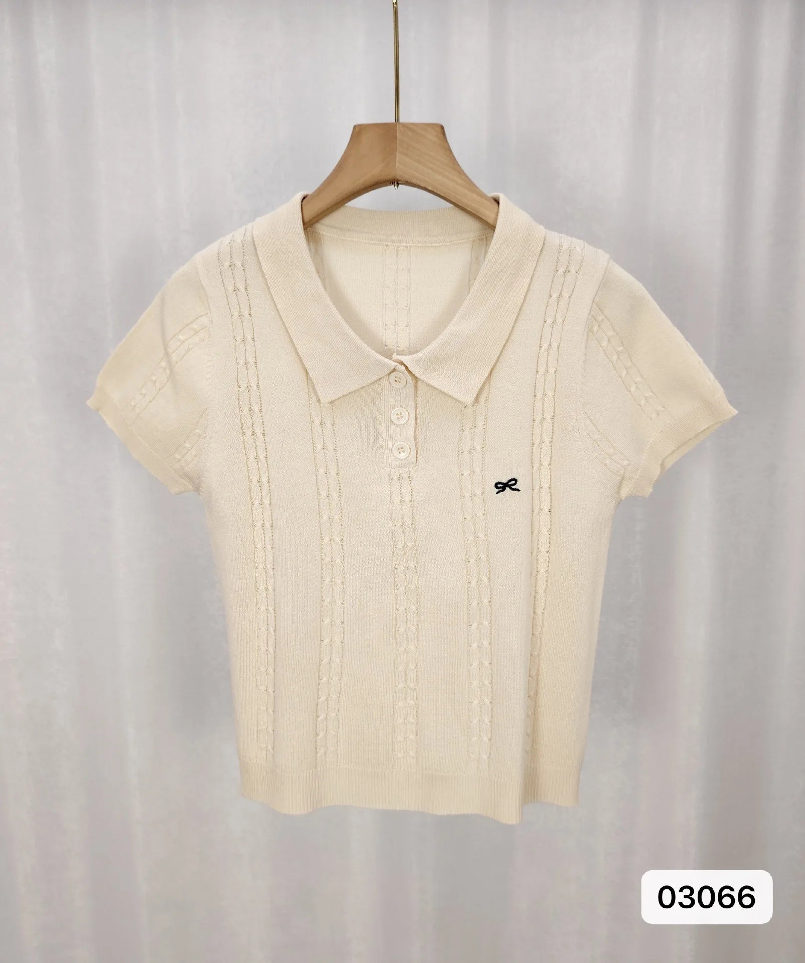 simple Short Sleeve T-shirt Knitted Tops for Women Bow Embroidery Short - sleeved Knitwear - Zeprah