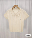 simple Short Sleeve T-shirt Knitted Tops for Women Bow Embroidery Short - sleeved Knitwear - Zeprah