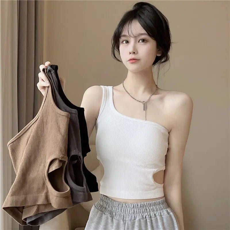Single Shoulder Sweet Cool Hot High Waist Young Girl Women's Tanks Camis Crop Tops Women's tank Tops - Zeprah