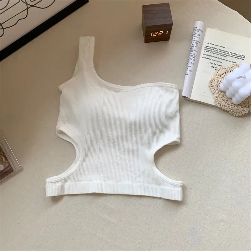 Single Shoulder Sweet Cool Hot High Waist Young Girl Women's Tanks Camis Crop Tops Women's tank Tops - Zeprah