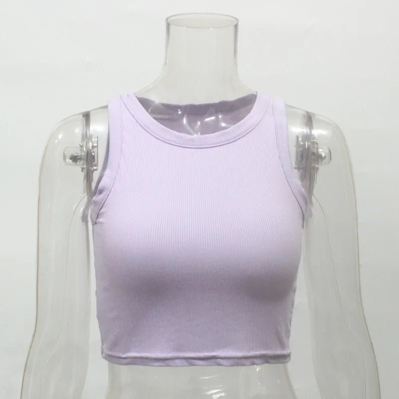 Sleeveless Ribbed Racer Back Round Neck Sports Bra Crop Top for Girls Dance Athletics Sport Workout - Zeprah