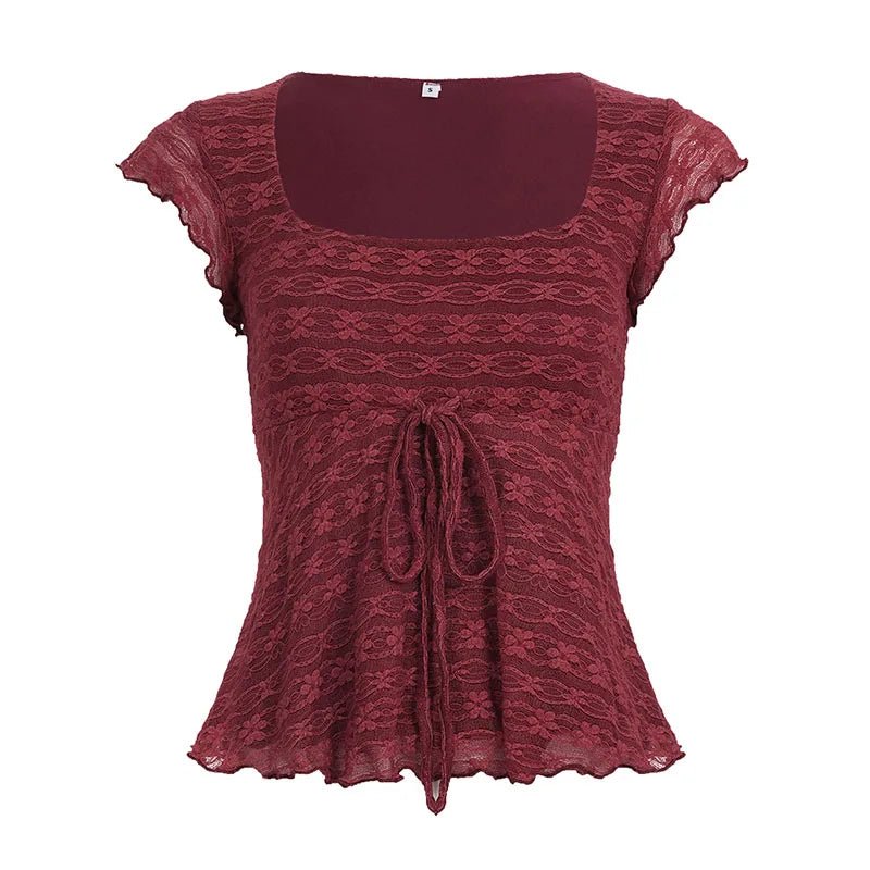 Sleeveless Solid Color Knitted Eco - Friendly T Shirt with Ruffle Trim and Front Tie Casual Fresh Style - Zeprah