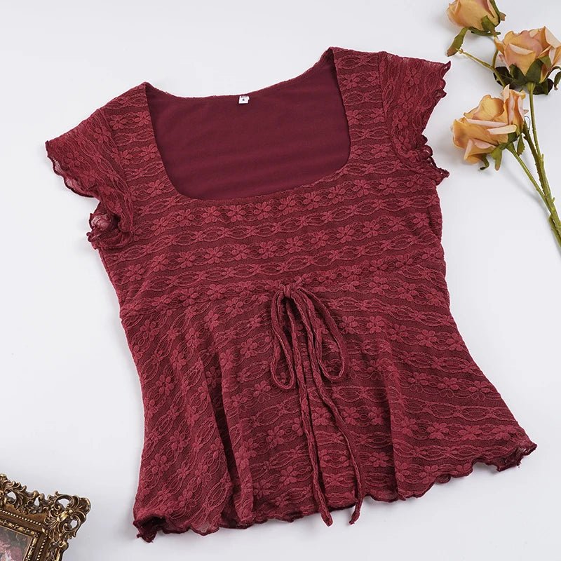 Sleeveless Solid Color Knitted Eco - Friendly T Shirt with Ruffle Trim and Front Tie Casual Fresh Style - Zeprah