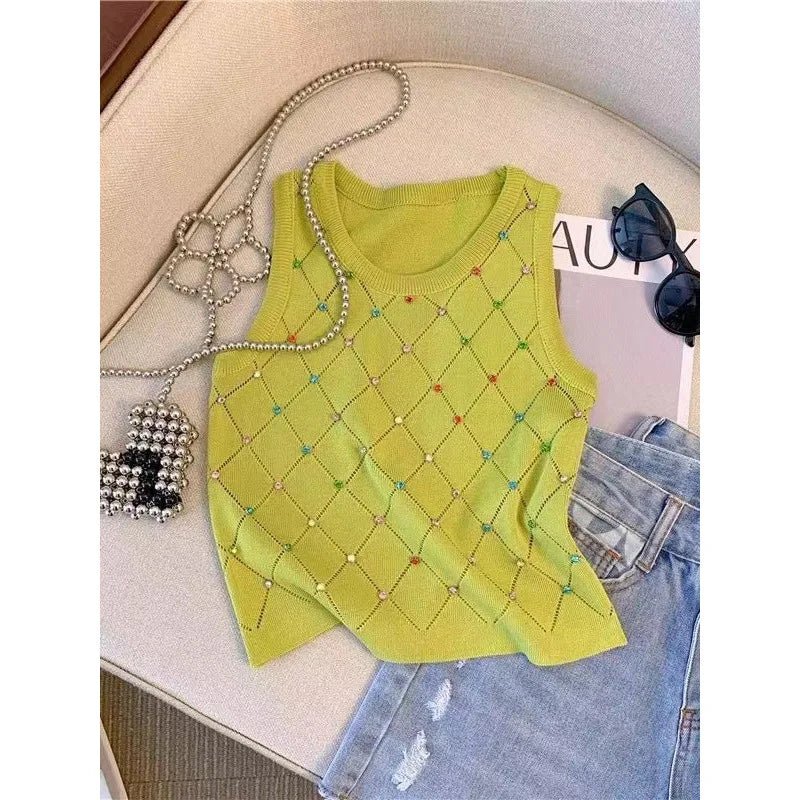 Sleeveless Tank Top for Women Diamond Setting Camisole Slim - fit Going Out Tops - Zeprah