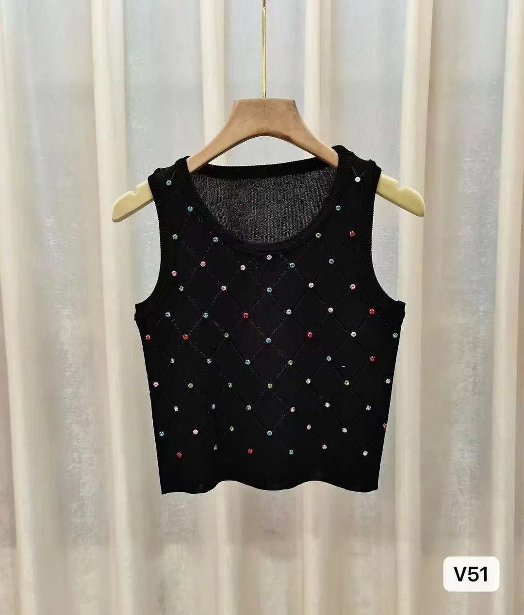 Sleeveless Tank Top for Women Diamond Setting Camisole Slim - fit Going Out Tops - Zeprah