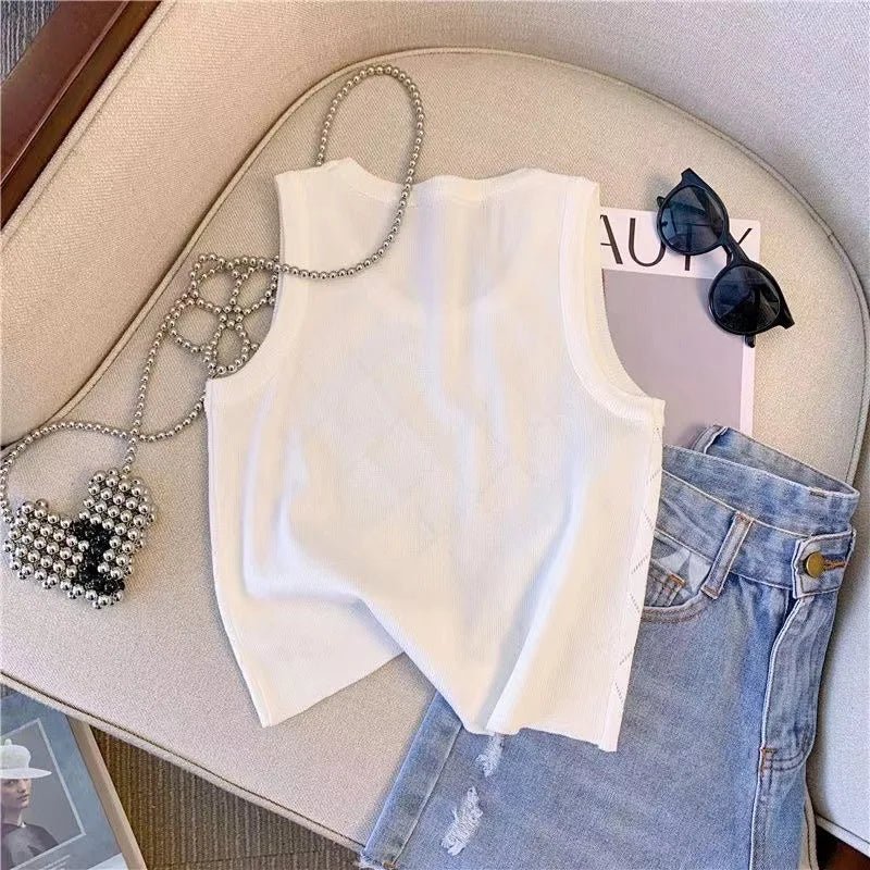 Sleeveless Tank Top for Women Diamond Setting Camisole Slim - fit Going Out Tops - Zeprah