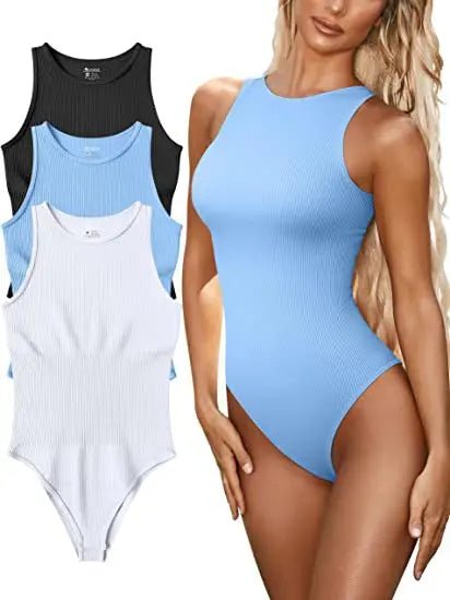 Sleeveless Tight Bodysuit Slim - fit One - piece Vest Solid Crotch Top - Zeprah