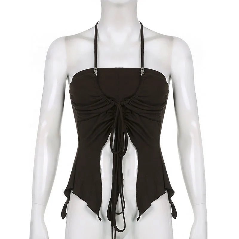 Sleeveless Women Tank Top Halter Basic tank Top Navel Exposed Frenum Going Out Tops - Zeprah