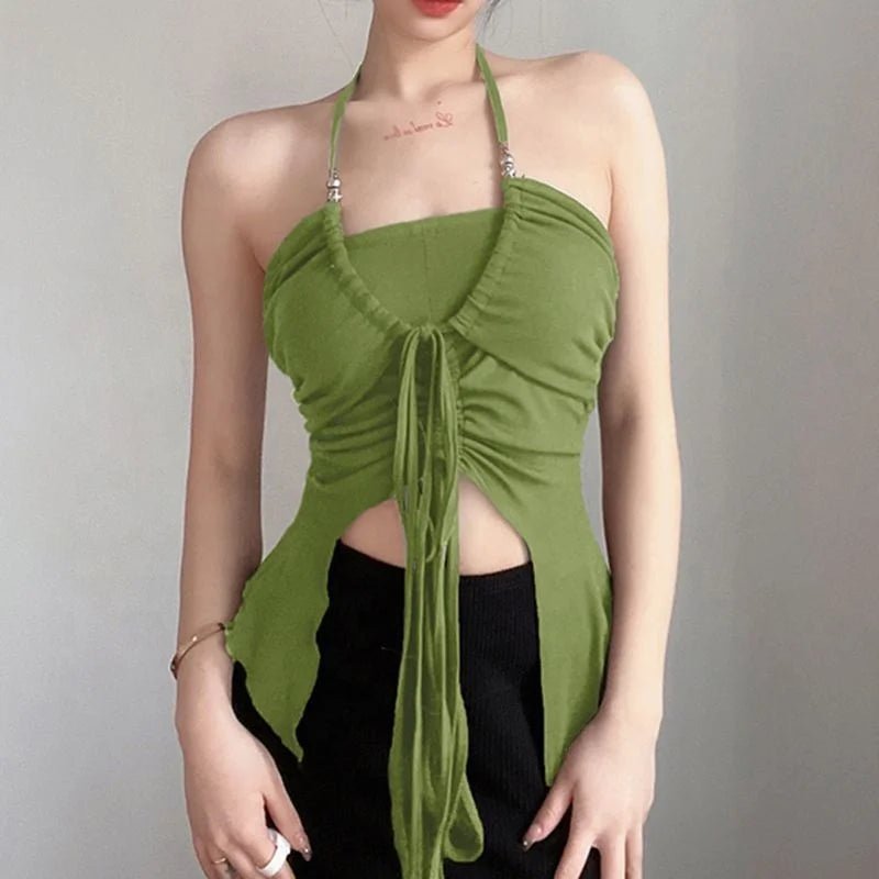 Sleeveless Women Tank Top Halter Basic tank Top Navel Exposed Frenum Going Out Tops - Zeprah