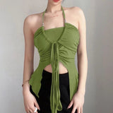 Sleeveless Women Tank Top Halter Basic tank Top Navel Exposed Frenum Going Out Tops - Zeprah