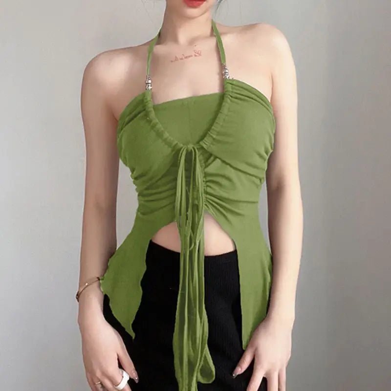 Sleeveless Women Tank Top Halter Basic tank Top Navel Exposed Frenum Going Out Tops - Zeprah