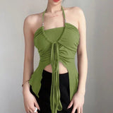Sleeveless Women Tank Top Halter Basic tank Top Navel Exposed Frenum Going Out Tops - Zeprah