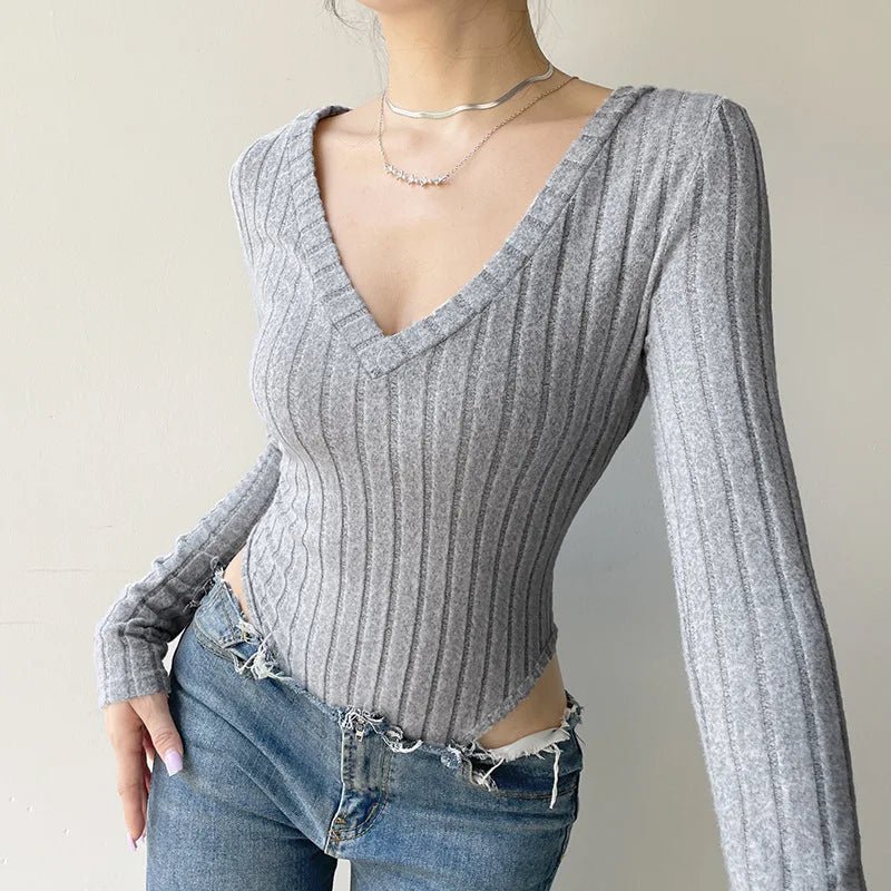 Slim - fit Bodysuit Knitted One - piece Vest Best Sale Crotch Top - Zeprah
