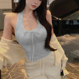 Slim - fit Crop Top Alluring Hot Girl Style Halter Top Summer Sleeveless Tops - Zeprah