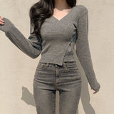 Slim - Fit Long Sleeve Base Layer Sweater - Women’s V - Neck Short Knit Cardigan - Zeprah
