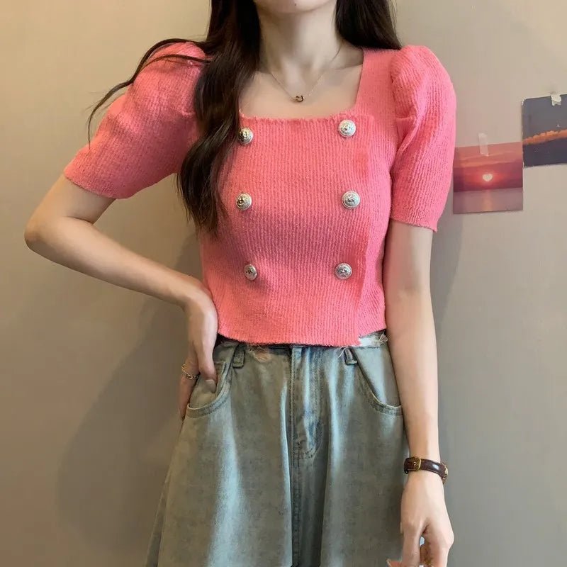 Slim - fit Short - sleeved Blouse Knitted T-shirt for Women Trendy Short - Sleeved Tee - Zeprah