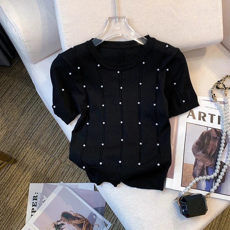 Slim - fit Short - sleeved Blouse Knitted T-shirt for Women Trendy Short - Sleeved Tee - Zeprah