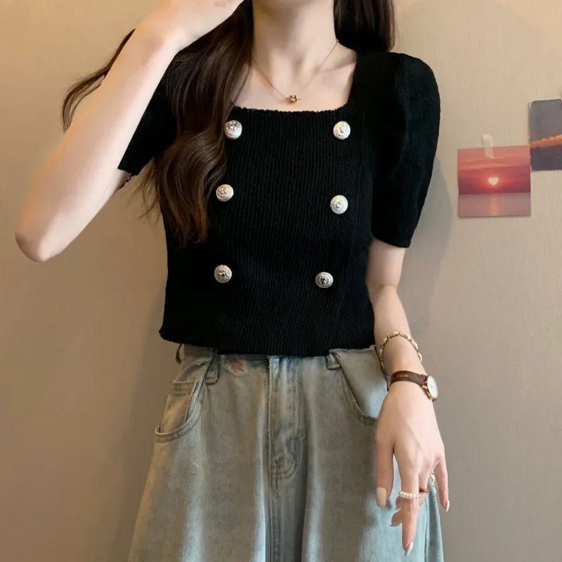 Slim - fit Short - sleeved Blouse Knitted T-shirt for Women Trendy Short - Sleeved Tee - Zeprah