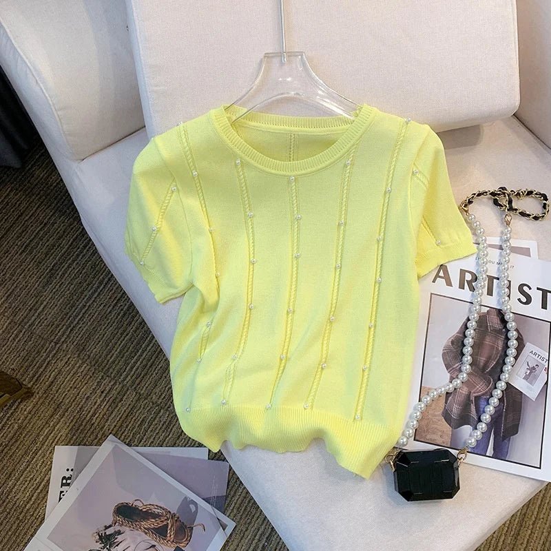 Slim - fit Short - sleeved Blouse Knitted T-shirt for Women Trendy Short - Sleeved Tee - Zeprah