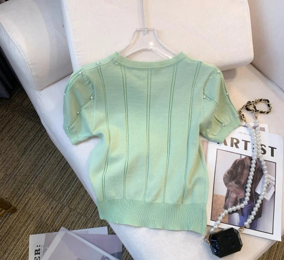 Slim - fit Short - sleeved Blouse Knitted T-shirt for Women Trendy Short - Sleeved Tee - Zeprah