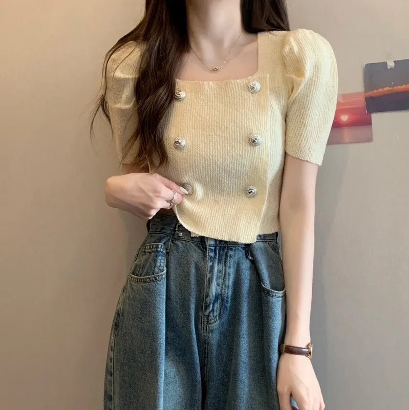 Slim - fit Short - sleeved Blouse Knitted T-shirt for Women Trendy Short - Sleeved Tee - Zeprah