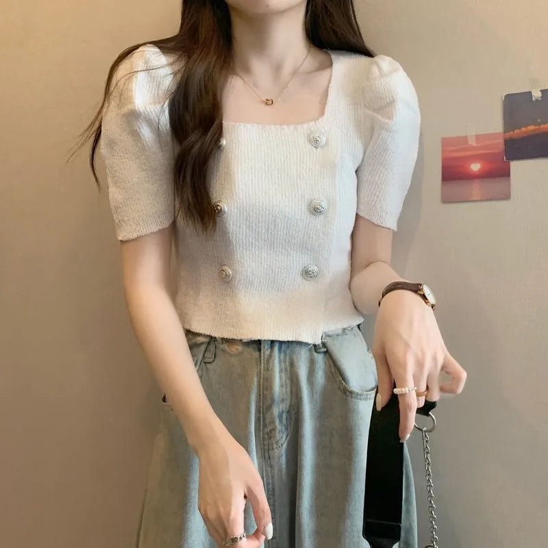 Slim - fit Short - sleeved Blouse Knitted T-shirt for Women Trendy Short - Sleeved Tee - Zeprah